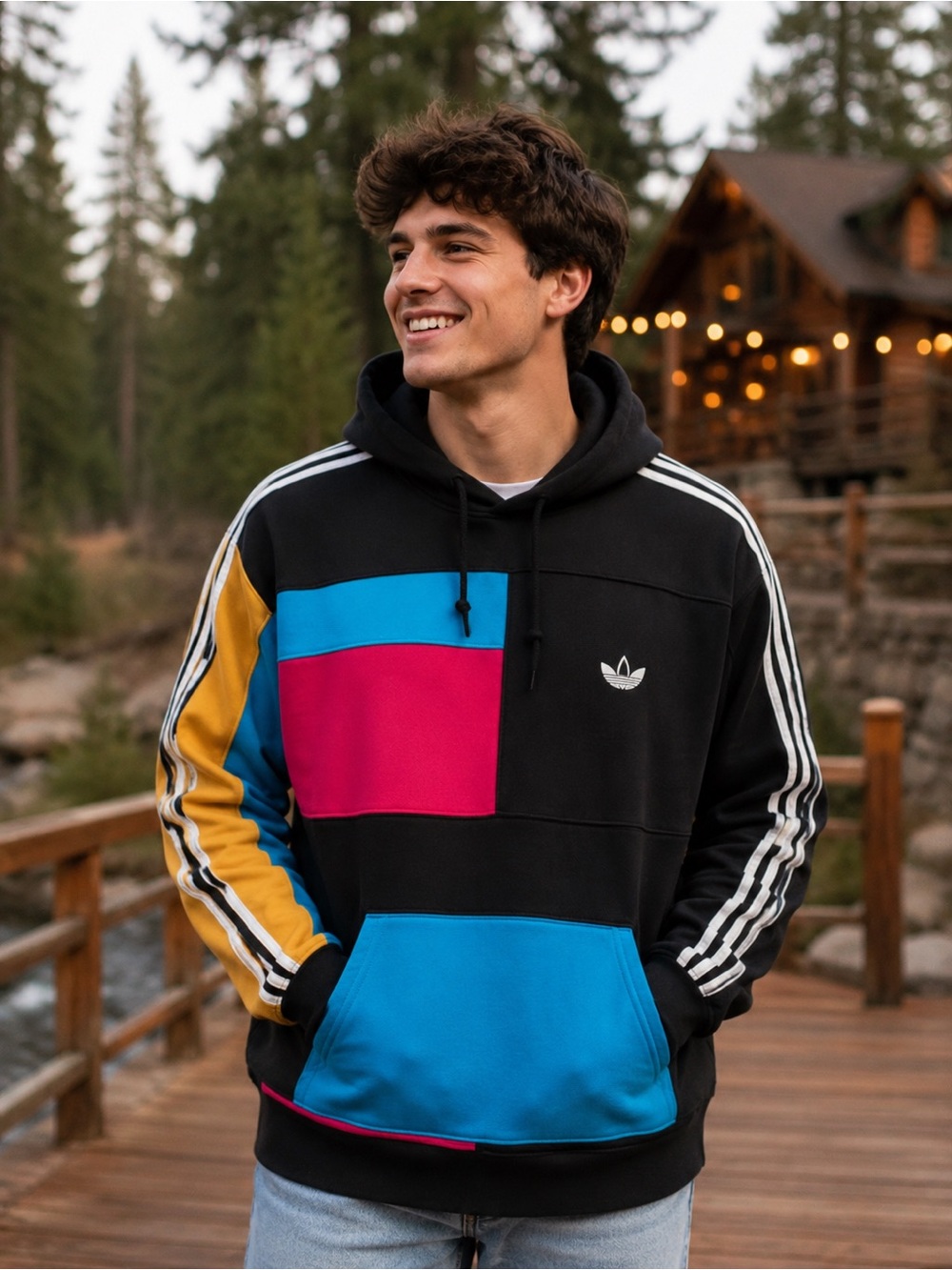adidas Originals Asymm Block Colorblock Hoodie - Size Small pink blue brown EUC